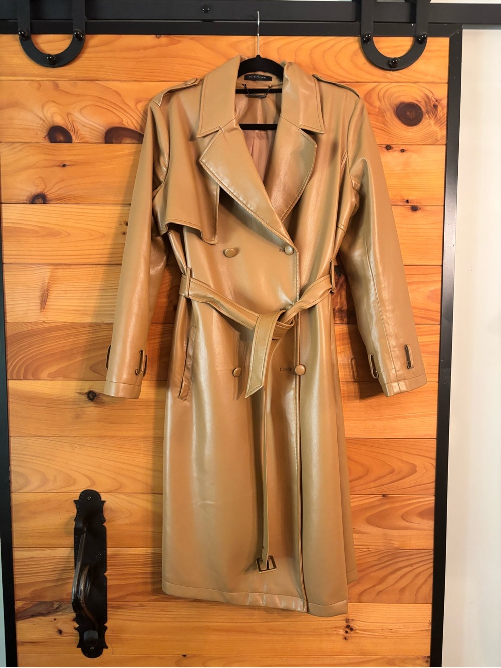 Elie Tahari Glossy Camel Trench Coat
